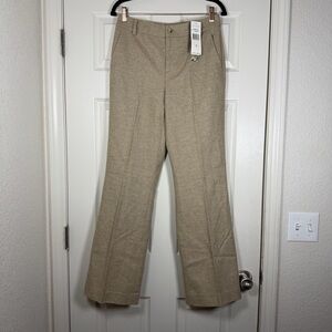 NWT 100% Merino Wool Lauren Ralph Lauren Beige Herringbone Wide Leg Slack Size 4